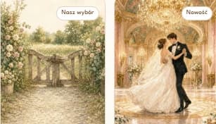 Wybór szablonu zaproszenia w kreatorze, siatka stylów Rustykalny i Elegancki